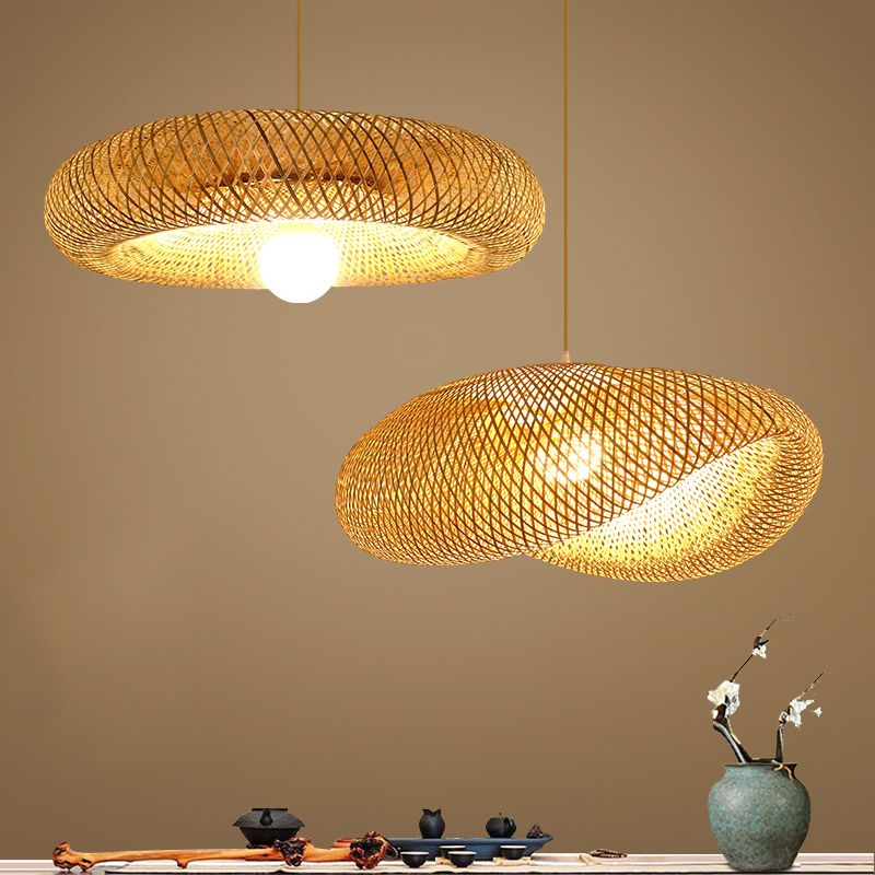 Asia Beige Pendant Light Fixture 1-Light Hanging Ceiling Light for Dining Room