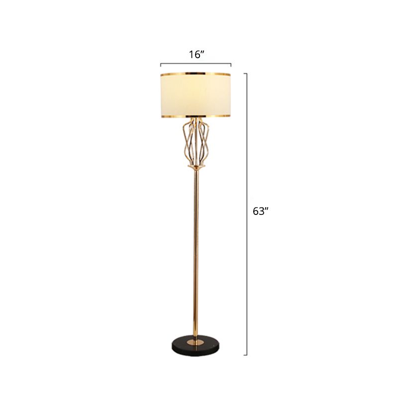 Round Fabric Standing Light Classic Style 1 Head Living Room Floor Lighting in Brass