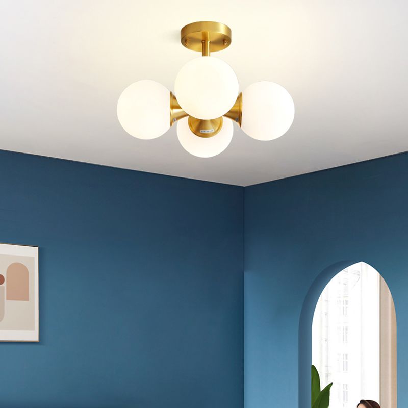 Milk Globe Globe Semi Flush Plafond Lighttures Style moderne 4 LIGHTS SEMI LAMPS