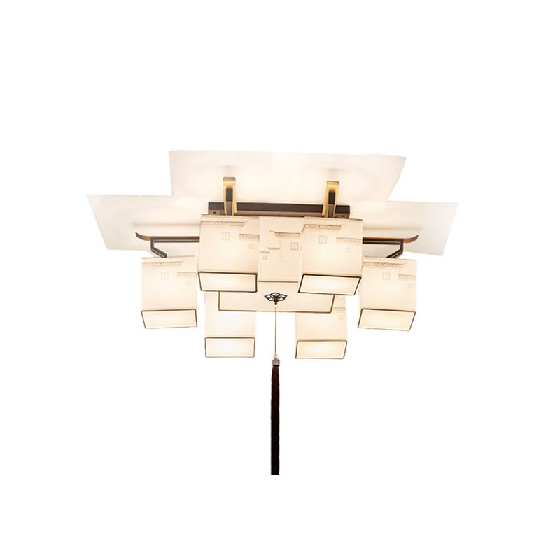 White Fabrics Ceiling Light in Traditional Style Geometric Flush Mount for Bedroom