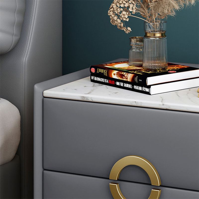 Classic Glam Accent Table Nightstand Stone Nightstand with 2 Drawers