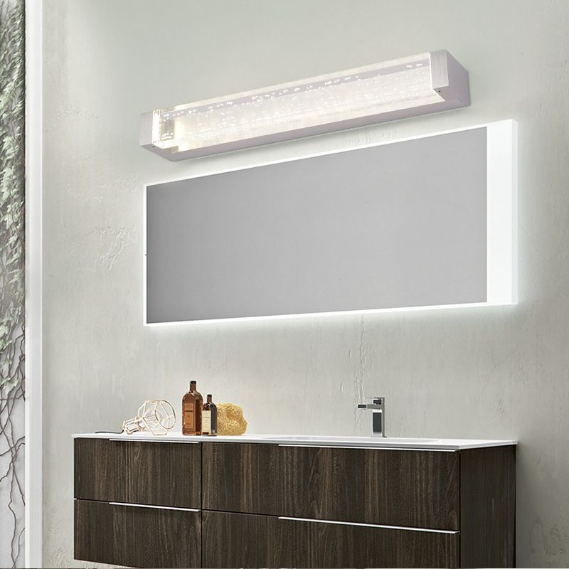 Lámpara de montaje de pared de baño rectangular Cristal transparente de 12.5 "/18" W LED Tocador contemporáneo Luz de espejo en blanco