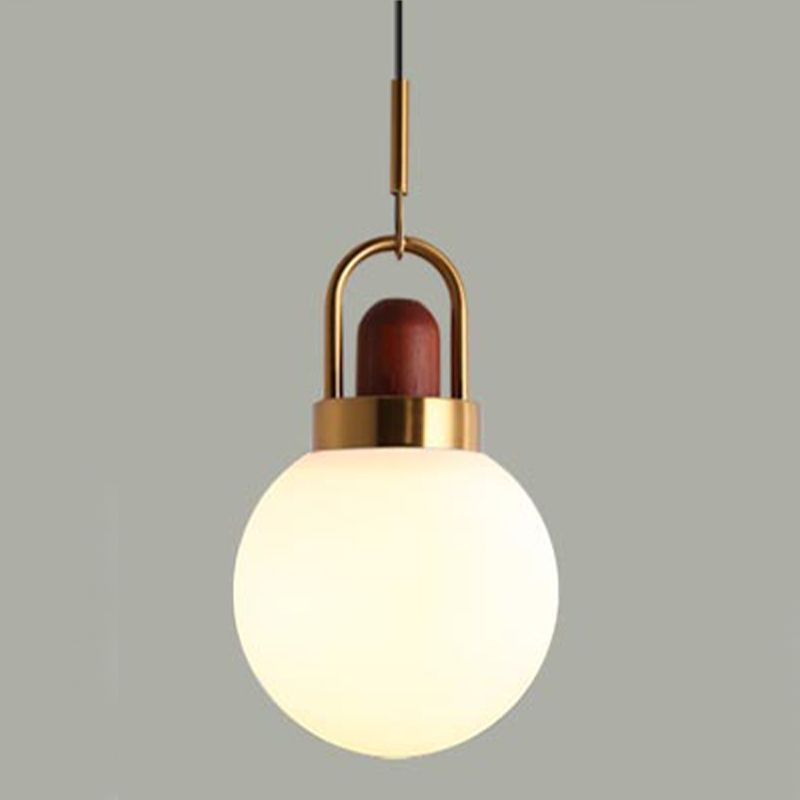 1 Light Industrial Style Pendant Lighting with White Glass Shade for Living Room