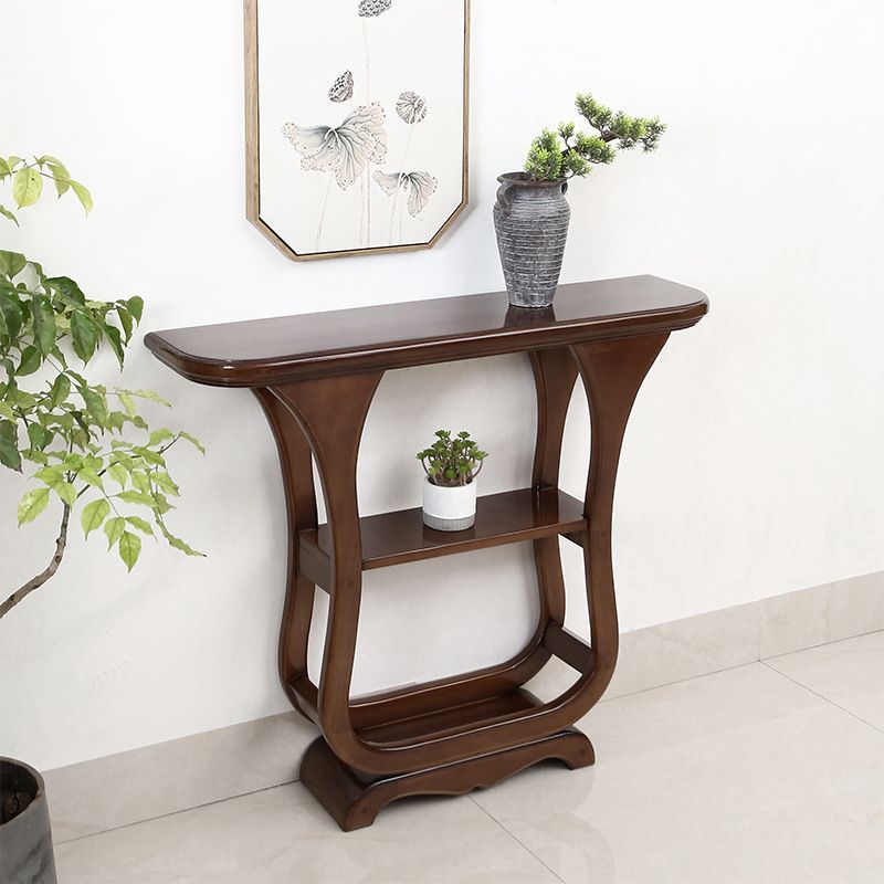 33.46" Tall Half Moon Accent Table Solid Wood Console Table for Hall