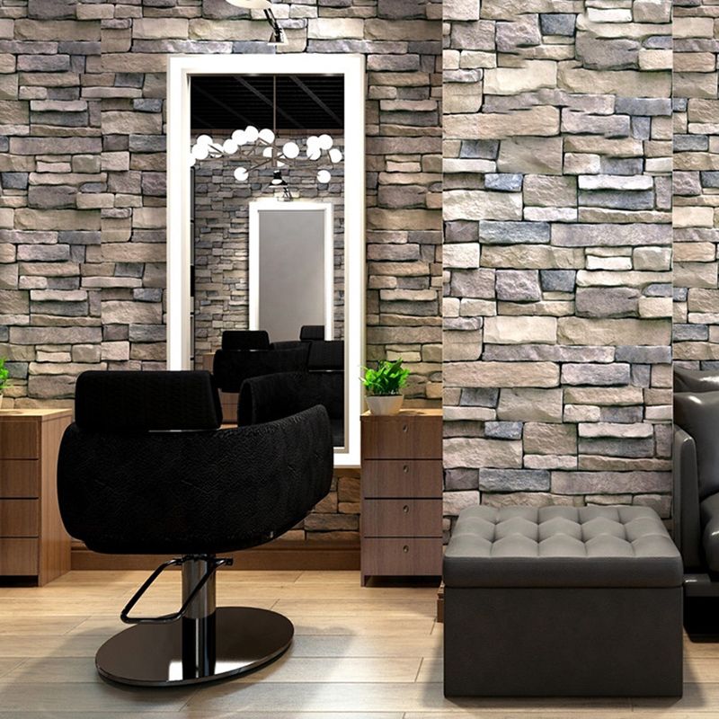 Industrial Peel Wallpaper Roll Dark Grey 3D Brickwork Wall Decor, 19.5' L x 17.5" W