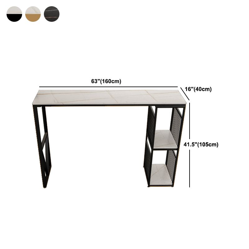 Glam Living Room Bar Height Table Storage Stone and Metal Bar Height Pub Table