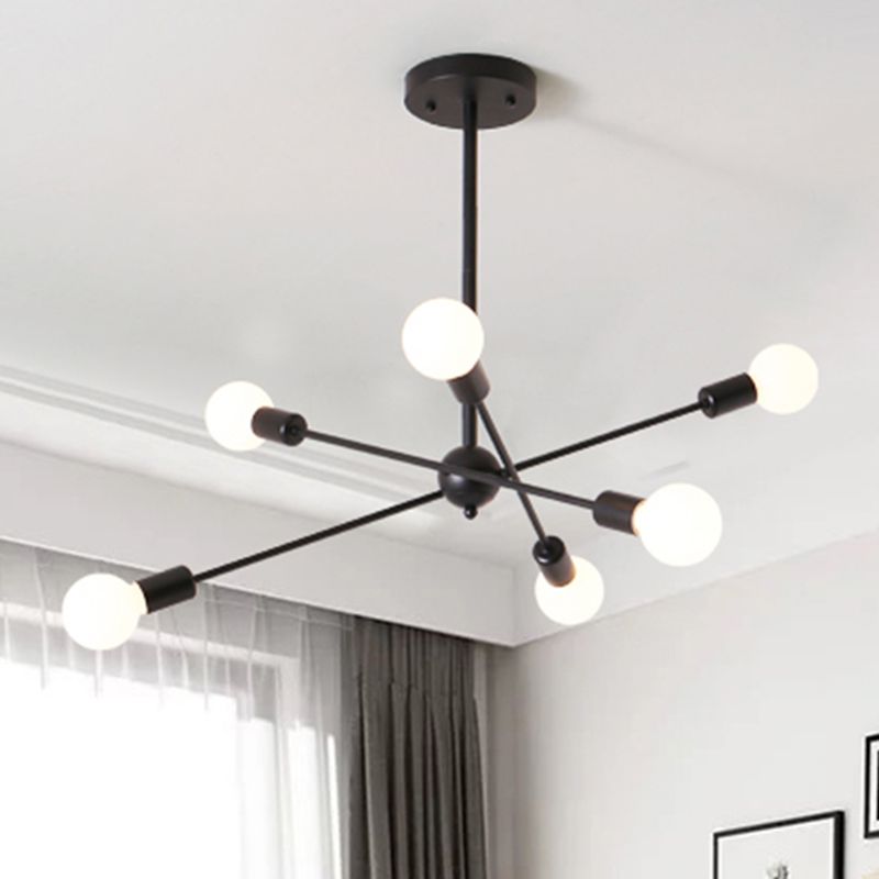 Study Room Firework Chandelier Light Metallic Simple Style Suspension Light in Black