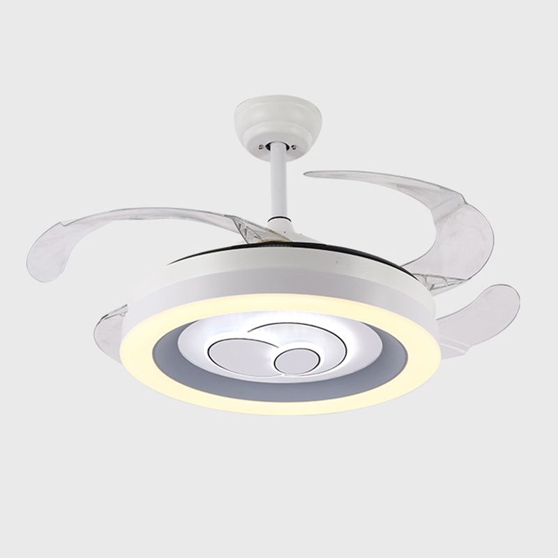 Contemporary LED Fan Ceiling Fixture in White Finish Metal Fixture