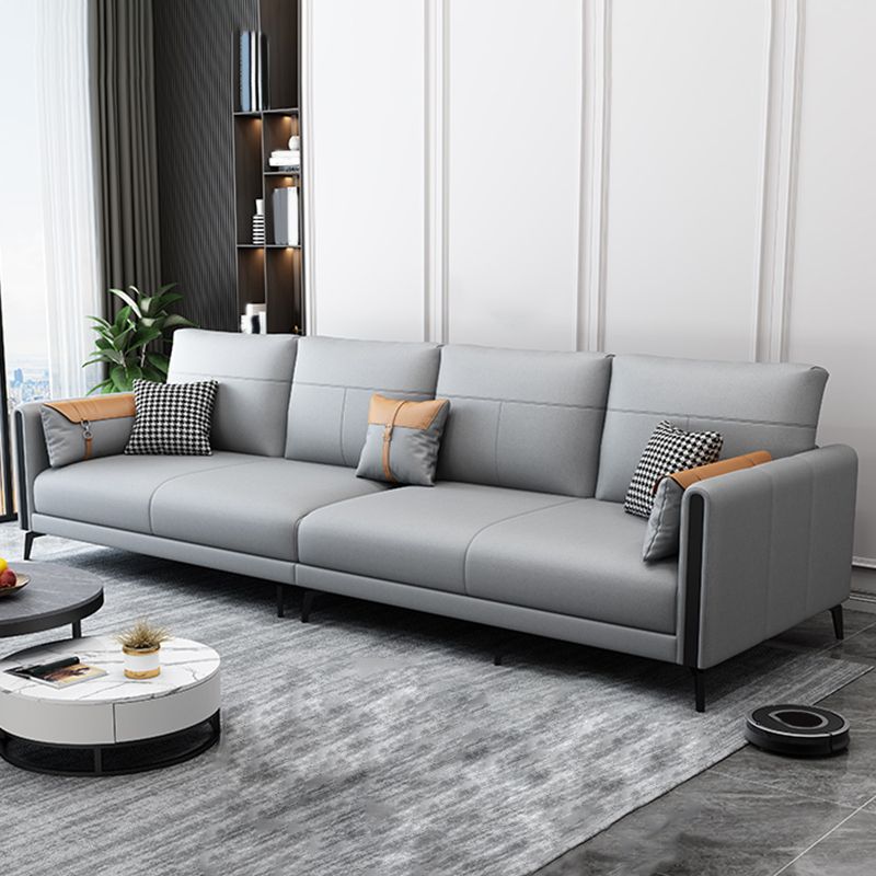 Stain Resistant Stationary Faux Leather Recessed Arm Standard Sofa
