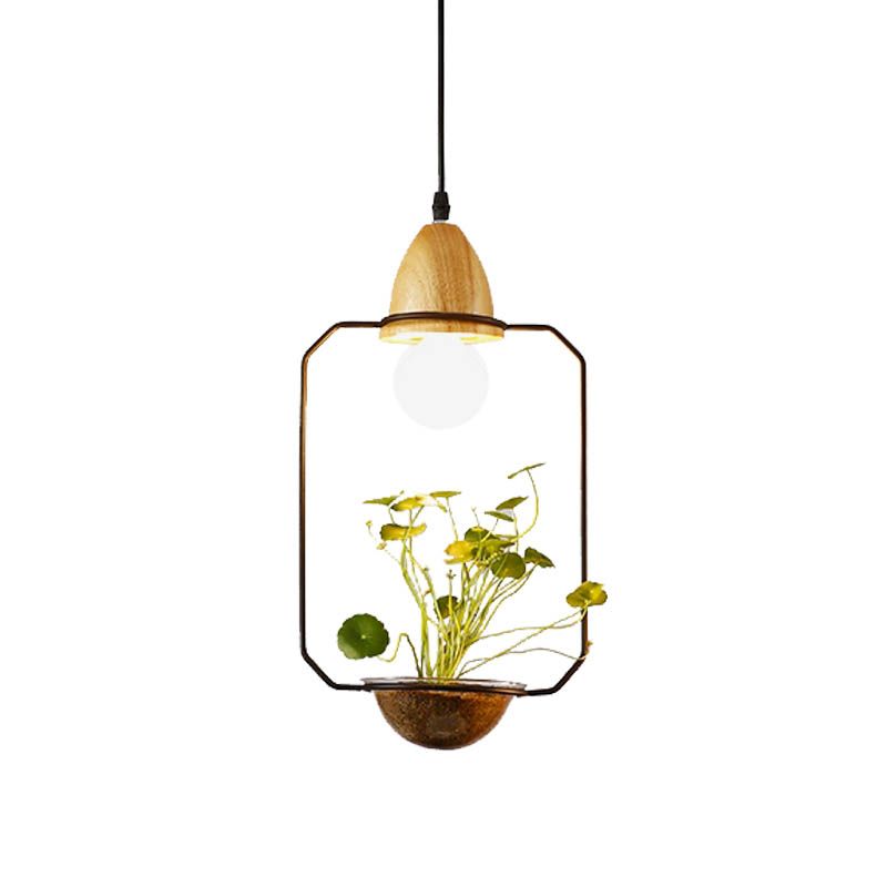 Zwart/wit 1 bol druppel hanger industrieel metalen ovaal/rechthoek/urn LED -plantenhangend plafondlicht voor restaurant