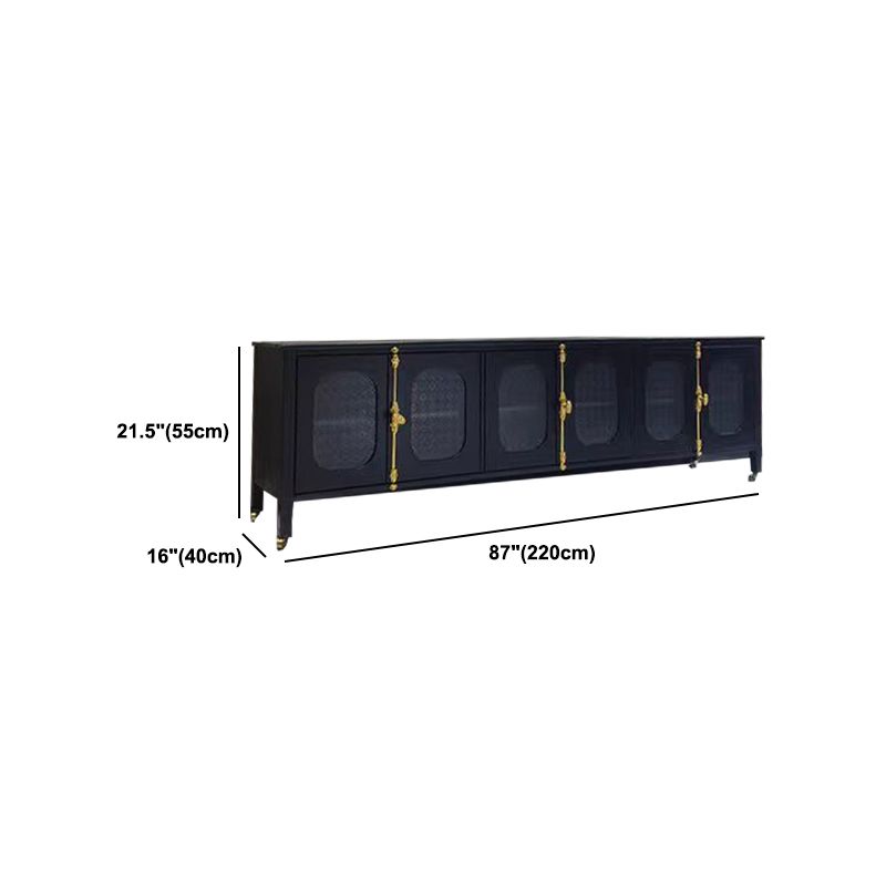 Black TV Media Console Industrial Metal and Glass TV Stand Console