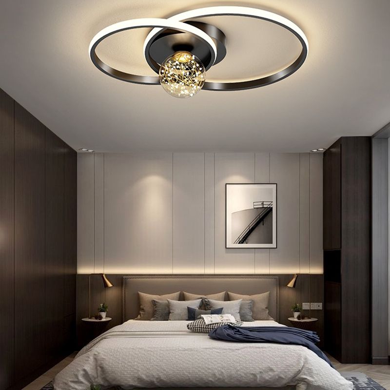 Round Shade Multi-Lights Flush Mount Modern Style Flush Mount Ceiling Light Fixture in Black