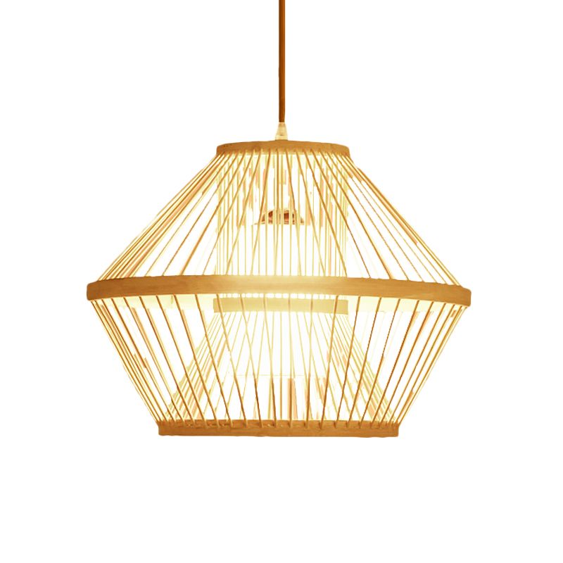 1 Bulb Tapered/Jar Pendant Lighting Traditional Bamboo Hanging Light Fixture in Wood