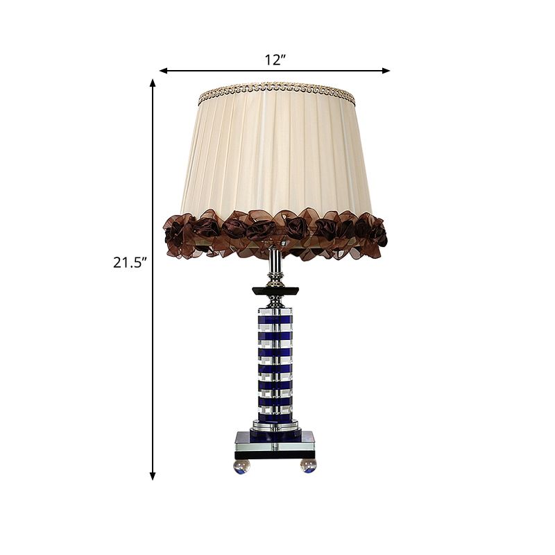 Gathered Empire Shade Night Lighting Simple K9 Crystal 1-Head Beige Nightstand Lamp with Faux-Braided Detailing