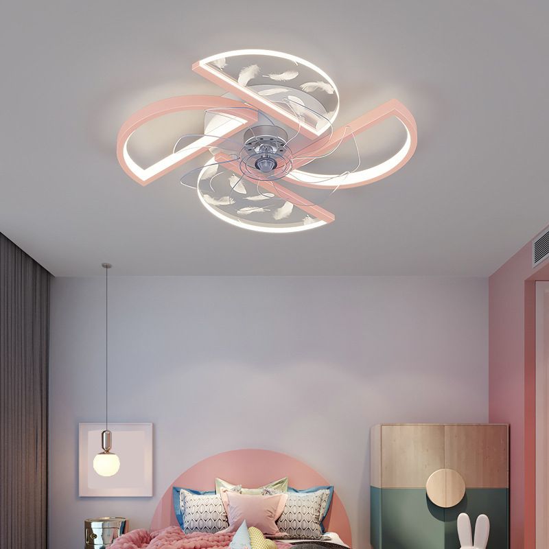 Nordic Windmill Shaped Semi Flush Mount Light Acrylic Bedroom LED Ceiling Fan Light