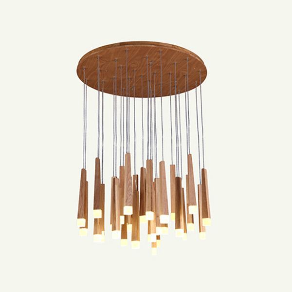 Matchstick Dining Room LED Pendant Light Wood 1/5/7-Light Ceiling Light Fixture with Diffuser in Warm/White Light