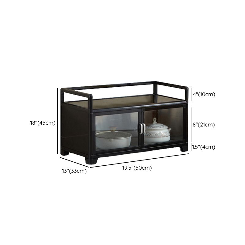 Contemporary Black Metal Sideboard Glass Doors Buffet Table for Living Room