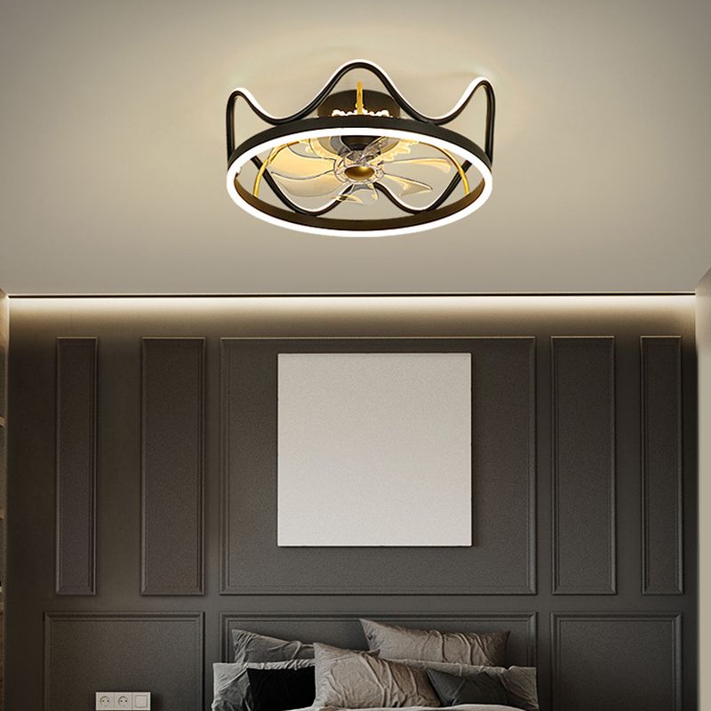 Metal Crown Shaped Ceiling Fan Light Childrens LED Semi Flush Mount Lighting with Remote Control