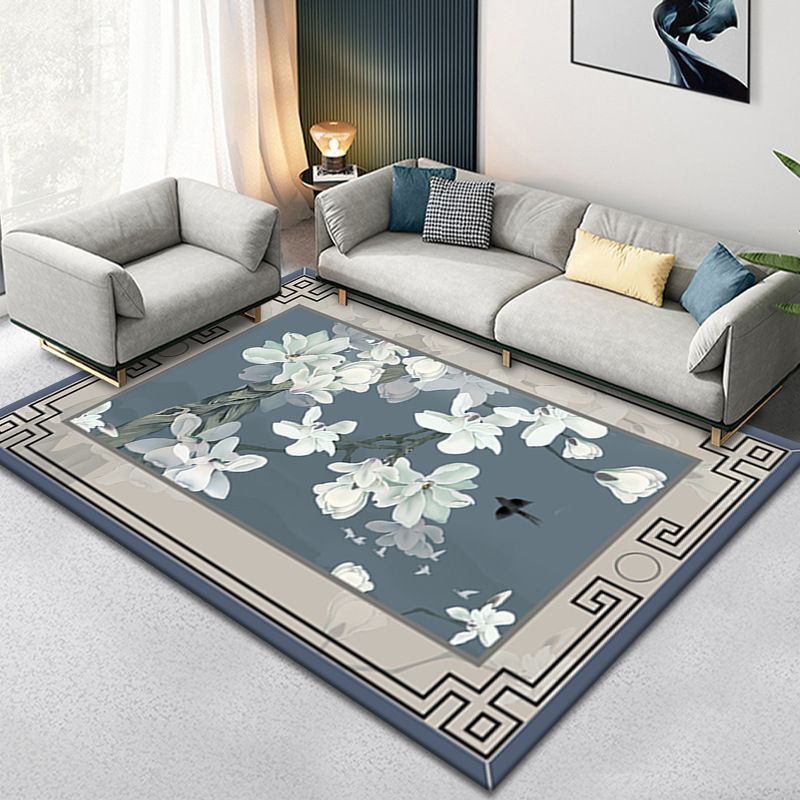 Classical Ink Branch Printing Rug Color Mixed Polyester Carpet Stain Resistant Indoor Rug for Home Decor