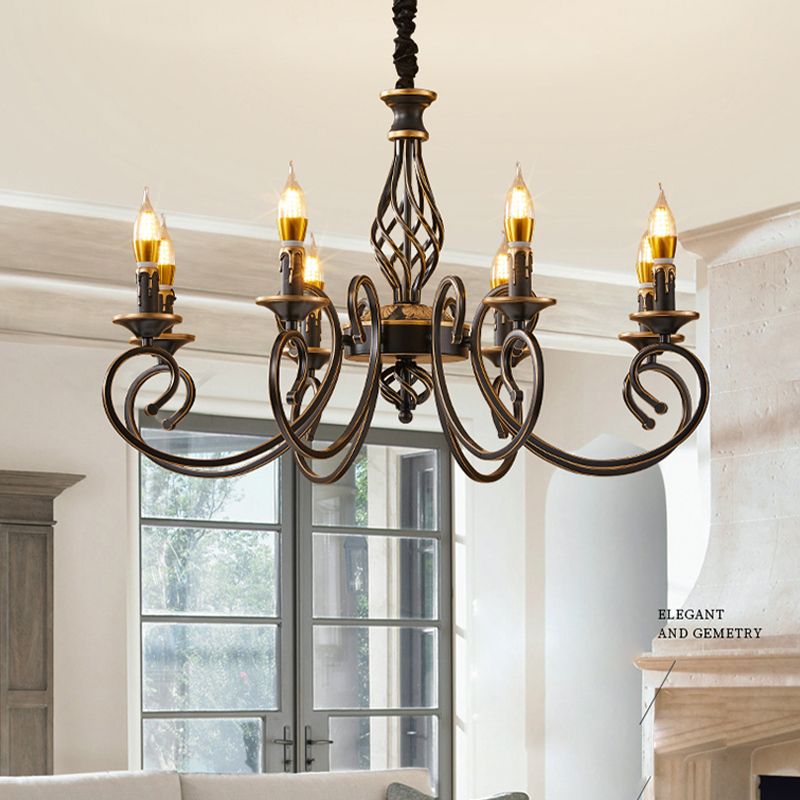 Traditional Style Chandelier Light Black-Gold Metal Candles Hanging Lighting Fixtures