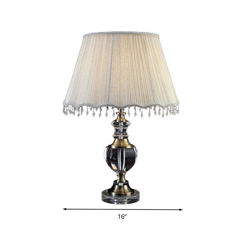 14"/16" W 1 Light Bedroom Night Table Light Traditional Cream Gray Crystal Nightstand Lamp with Cone Fabric Shade