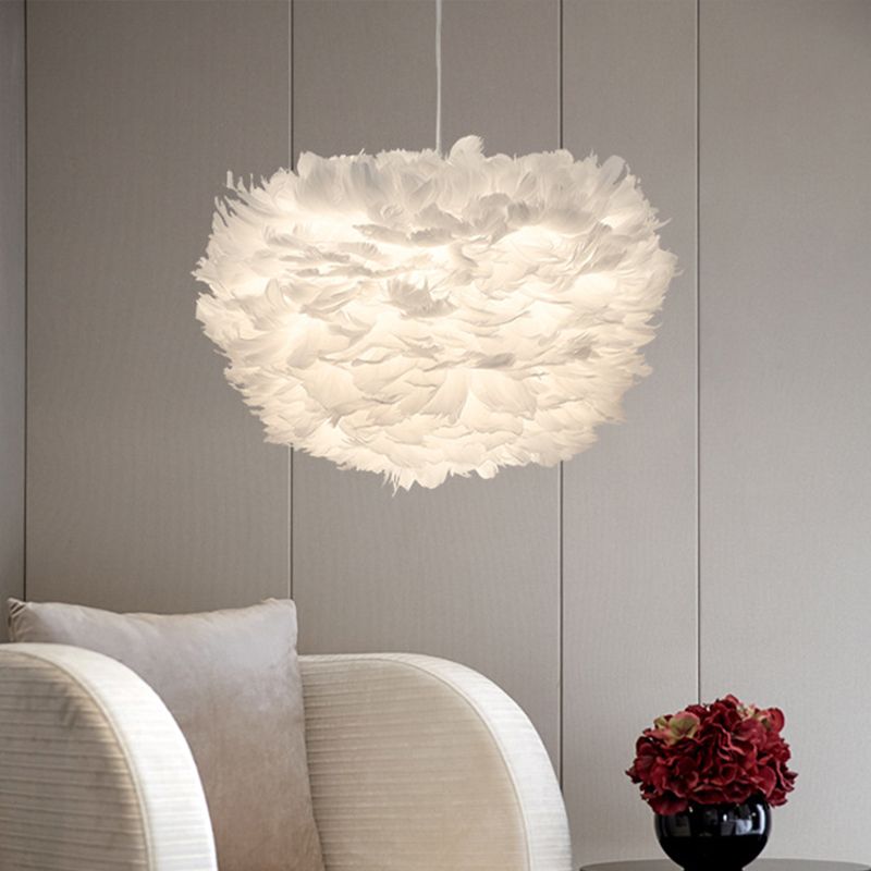 White Sphere Pendulum Light Minimalist 14"/18"/21.5" Wide 1-Head Feather Down Lighting Pendant