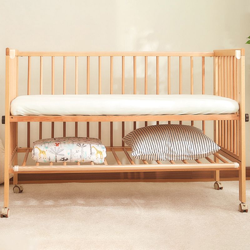 Modern with Casters/Wheels Light Wood with Guardrail Nursery Crib