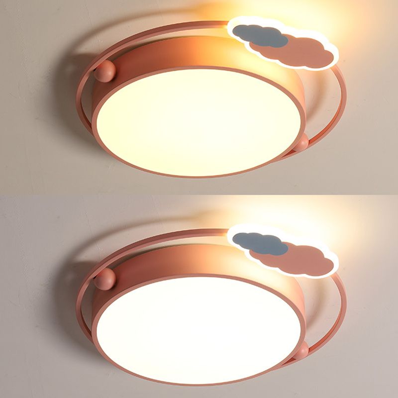 Circle Shape Flush Light Modern Style Metal 3 Lights Flush Mount in Blue/Pink