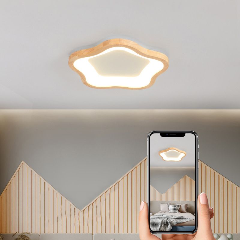 Wood LED Ceiling Light Modernism Flush Mount Lighting for Foyer