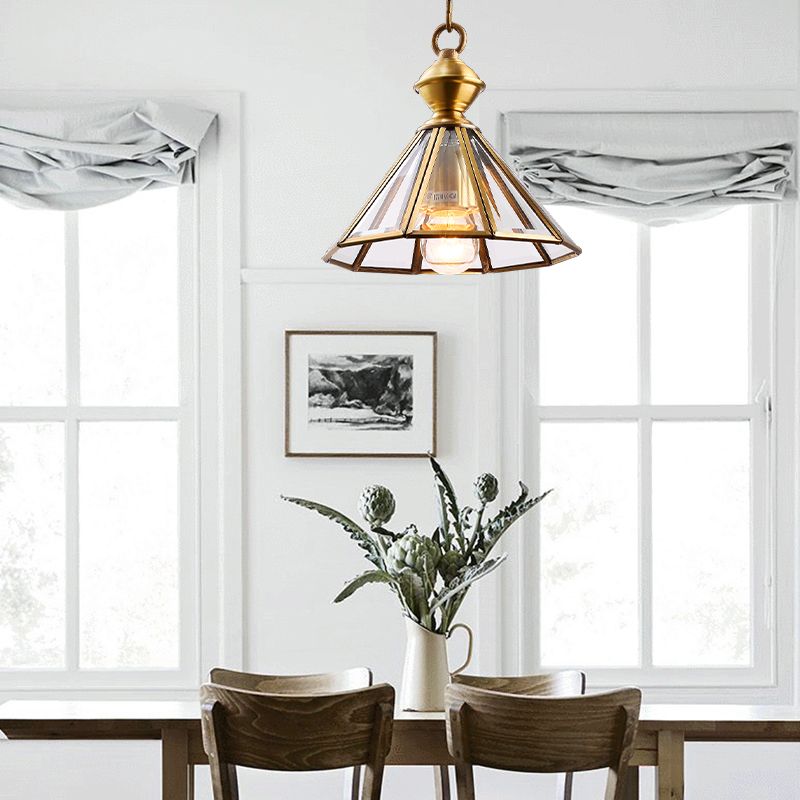 1 bol hangend plafondlicht traditionele woonkamer ophanging hanglamp met kegel heldere glazen schaduw
