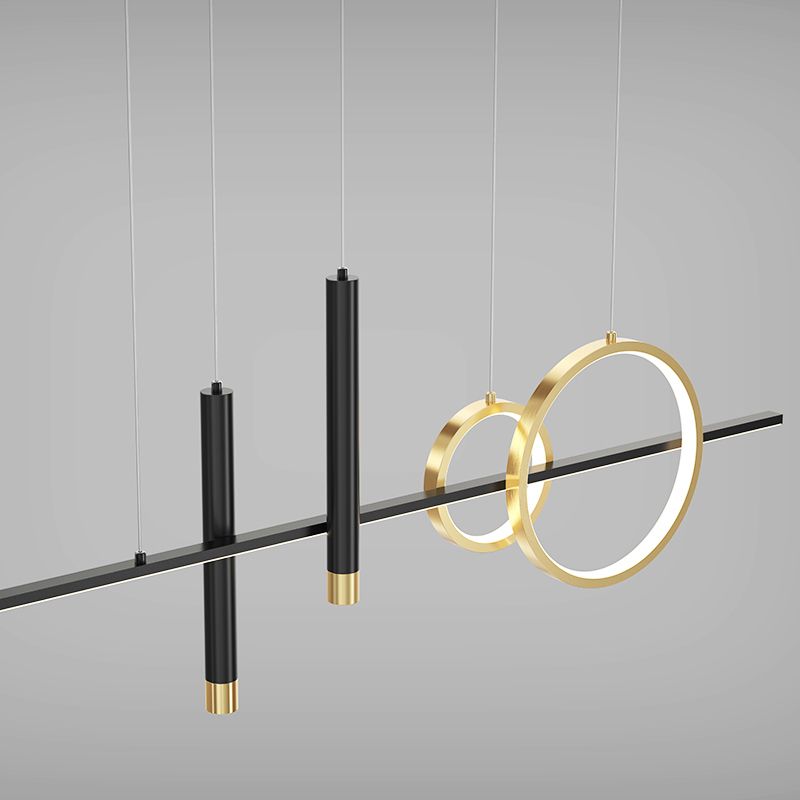 Aluminium Black and Gold Island Light in Modern Simplicity Wrought Iron LED Linear Pendant Light with Acrylic Shade