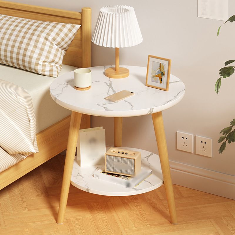 Round Modern Nightstand Imitation Wood Open Storage Night Table with Legs