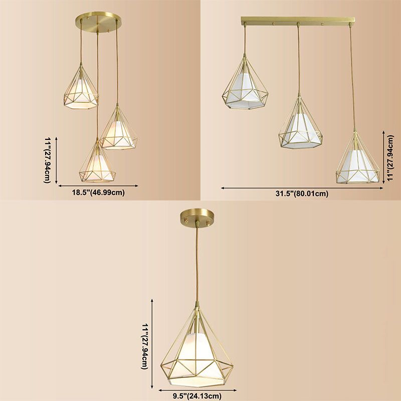 3-Light Hanging Light Fixtures with Cage Shade, Nordic Simple Style Cluster Pendant Light for Indoor