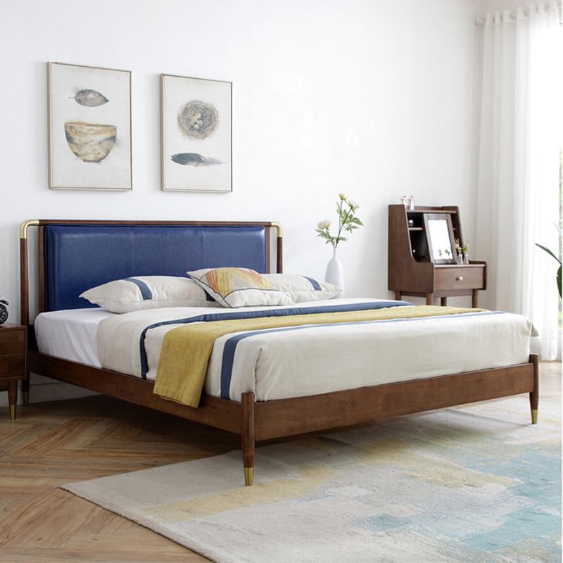 Contemporary Standard Bed Solid Wood Panel Bed with Upholstered Headboard