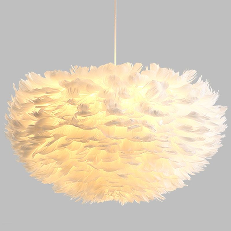 Globe Chandelier Light Fixtures Modern Multi-Head White Chandelier Pendant Lamp with Feather Shade