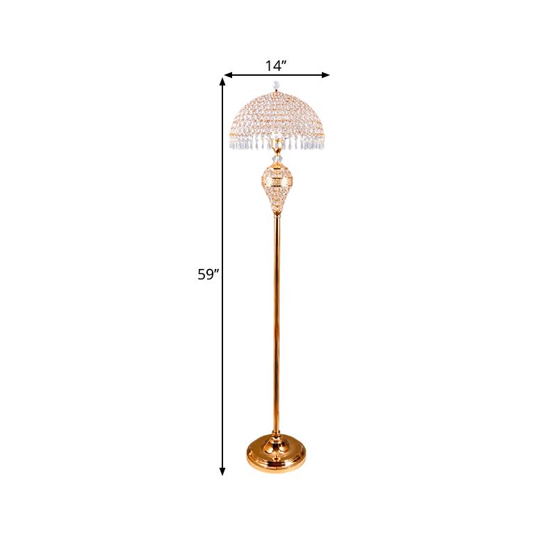 Bowl Study Room Reading Floor Lamp Traditional Crystal Embedded 1-Bulb Gold Standing Light