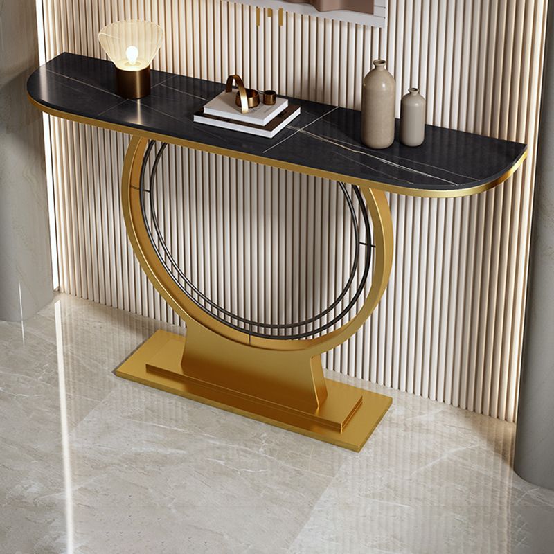 Slate and Metal Glam Abstract Half Moon Console Table for Hall