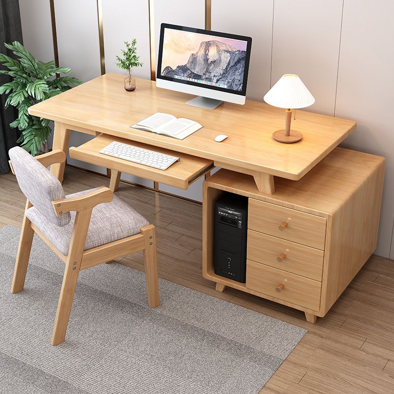 Solid Wood Computer Desk Home Keyboard Tray Desk with Drawer Student Table