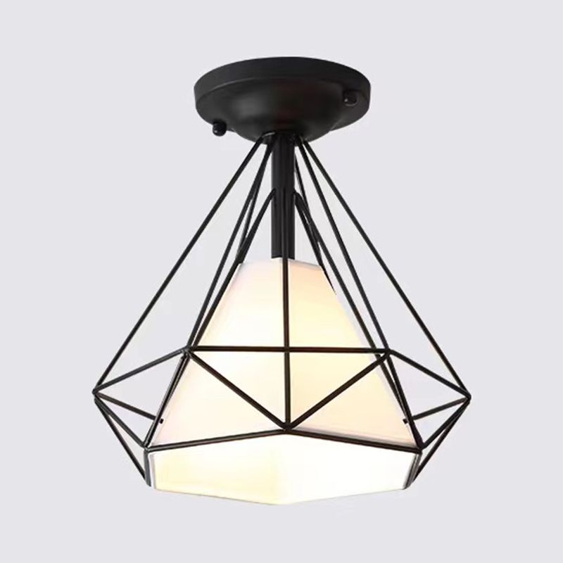 1 Light Geometric Semi Flush Ceiling Light Minimal Fabric Semi Mount Lighting