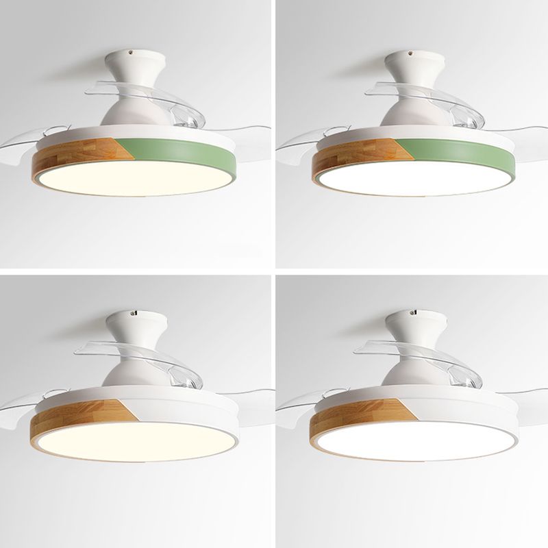 Macaron Color-Blocking LED Ceiling Fan Invisible Blades Dining Room Semi Flush Mount Light