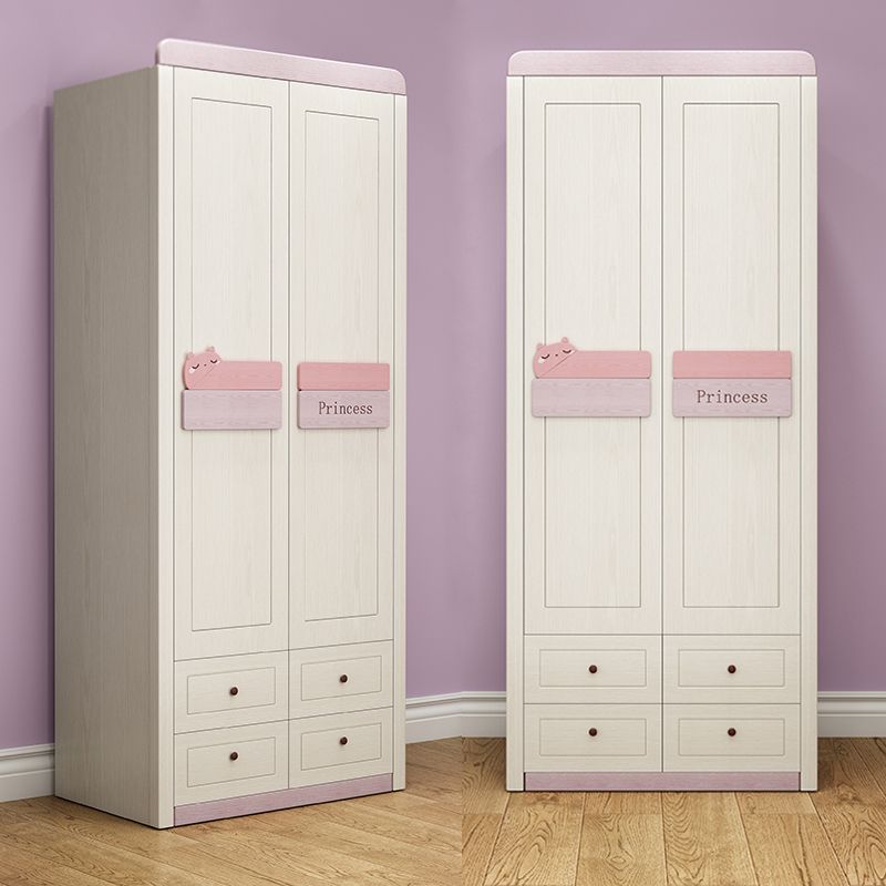 Contemporary Coat Locker Solid Wood Cloth Rod Included Wardrobe Closet with 4 Drawers