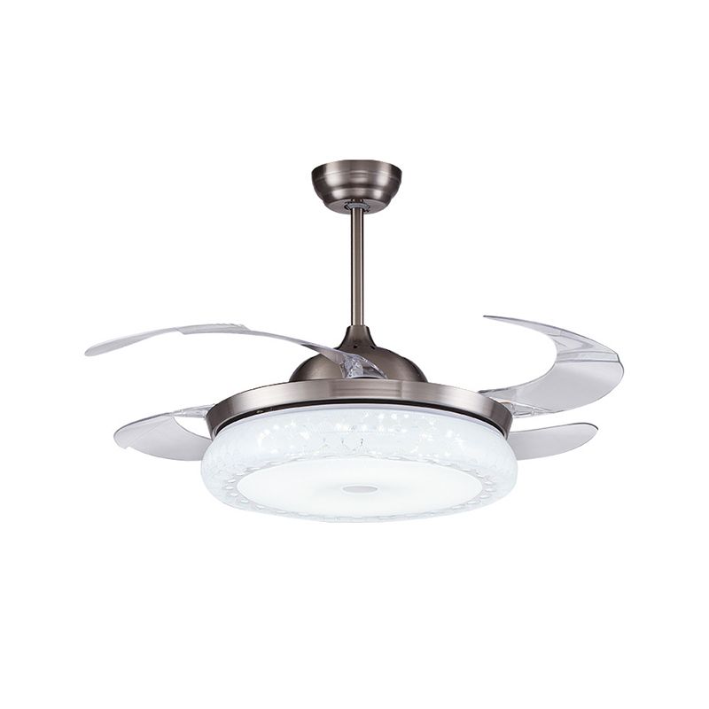 Silver LED Ceiling Fan Lamp Modernism Acrylic Circular Semi Flush Mount with 4 Clear Blades for Living Room, 36"/42" Wide