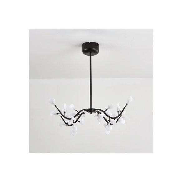 Leaf-Shaped Chandelier Light Contemporary Acrylic 36 Lights Dining Room Hanging Lamp in Black