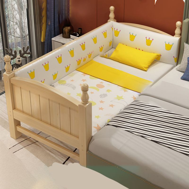 Contemporary Toddler Bed Solid Wood No Theme Natural Kids Bed with Mattress