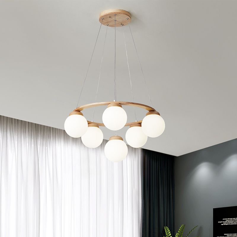 Circle Chandelier Lighting Fixture Simple Wooden Hanging Ceiling Light for Living Room