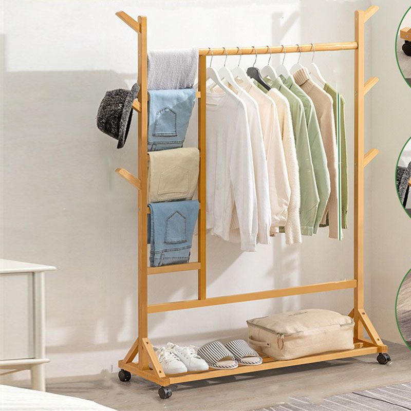 Contemporary Hall Stand Bamboo Wood Shelving Hooks Included Free Standing Coat Rack