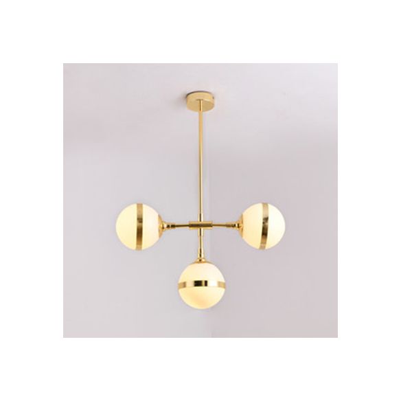 Globe Shade Chandelier Contemporary 3/5 Lights Milk Glass Hanging Light in Gold for Dining Room