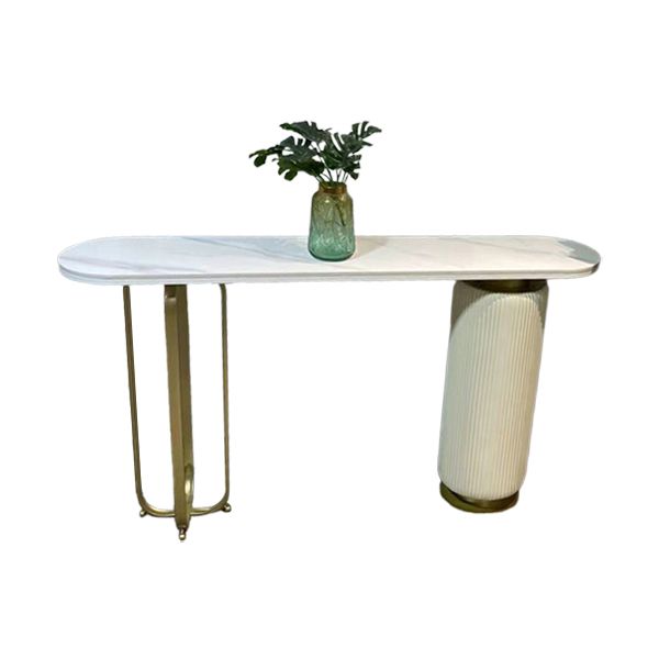 15 Inch Wide Glam Accent Table Stone Gold Console Accent Table