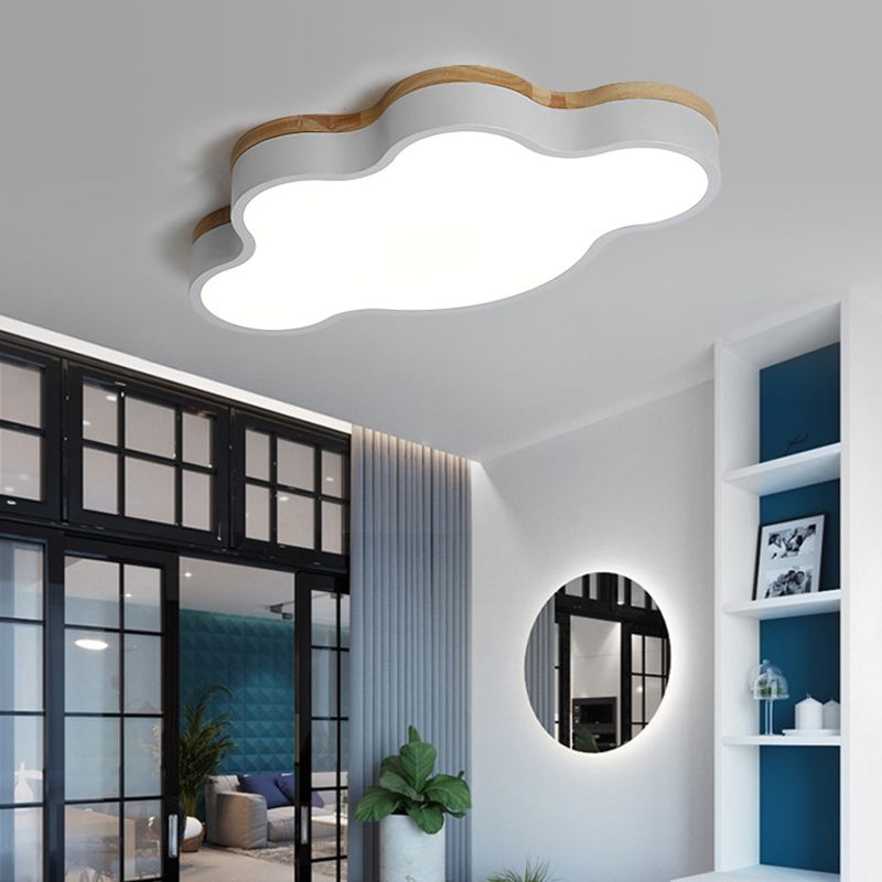 Acrylic Cloud Flush Ceiling Light Fixture Nordic LED Flush Mount Lighting with Metal Shade and Wood Canopy