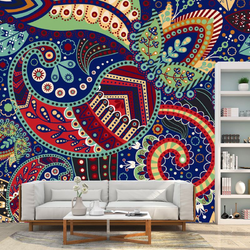 Boho Leaf Patterned Mural Decal Blue-Green Moisture Resistant Wall Decor for Bedroom